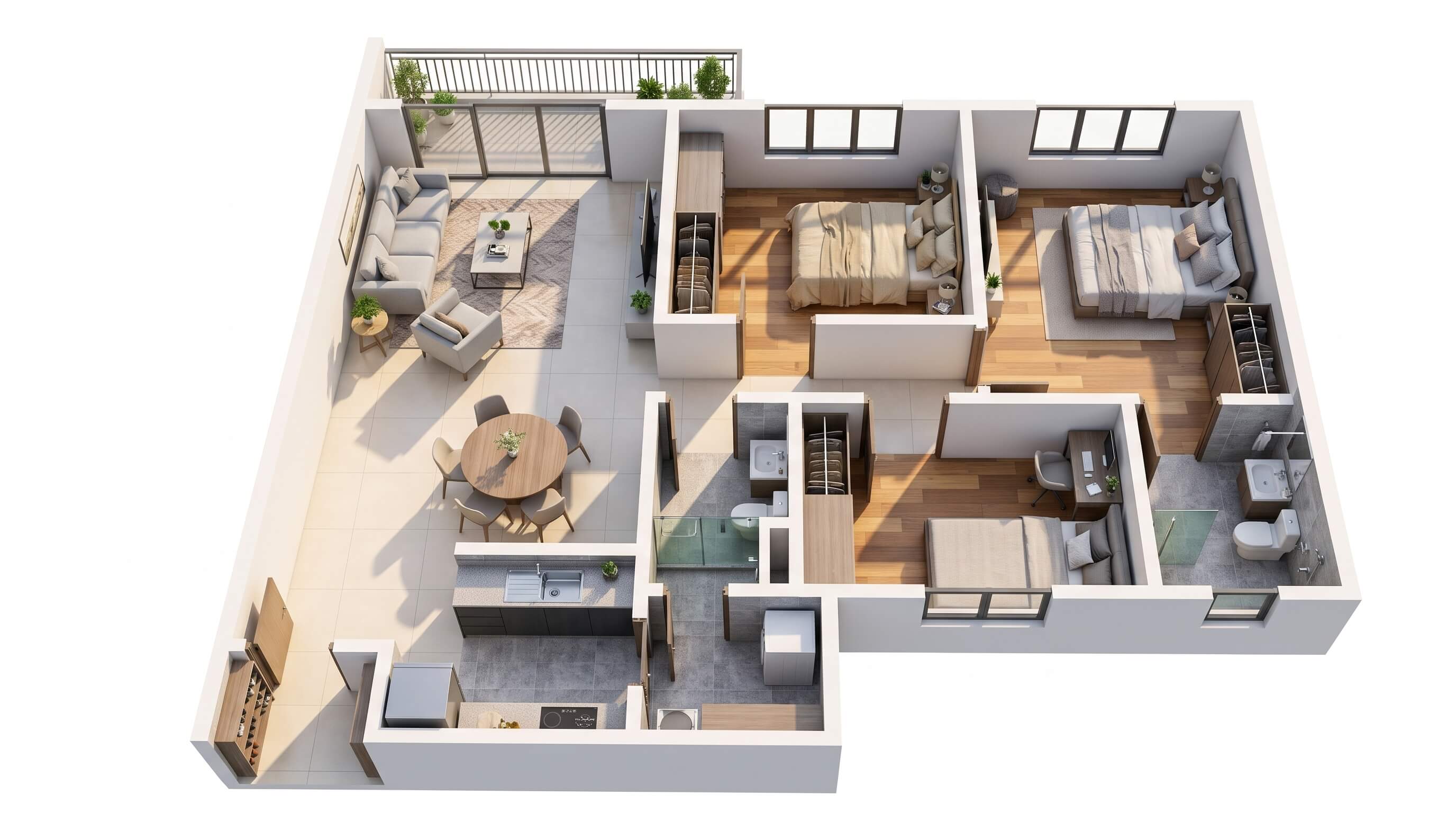 Type A 3D floor plan, 1,098 sq. ft.